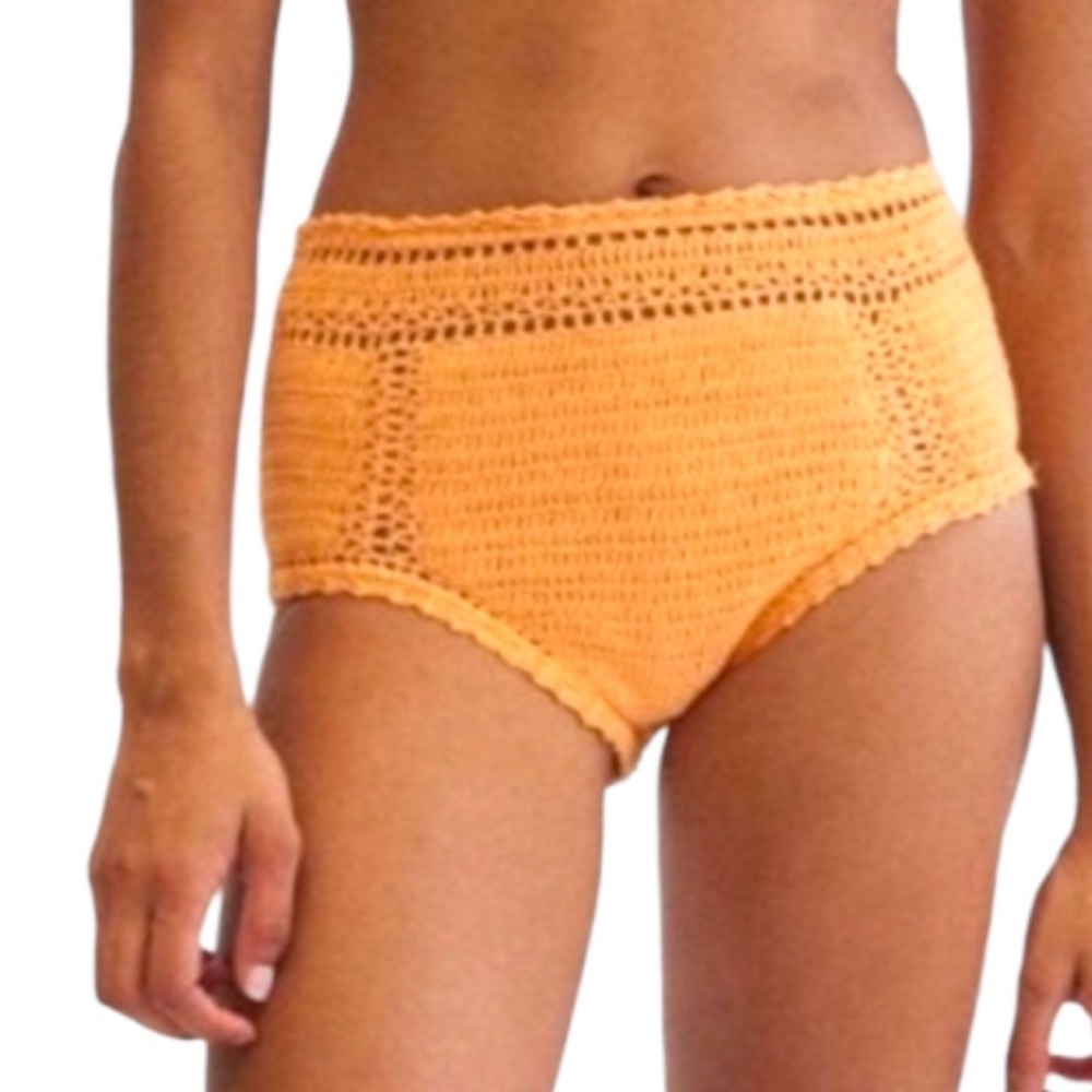 (B21)‎ NEW She Made Me Swimsuit Bottoms Orange High Rise Crochet Cotton, Size M